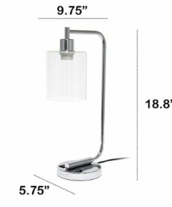 Lalia Home - Modern Iron Desk Lamp with Glass Shade and USB Charging - Chrome