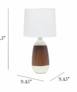 Simple Designs - Ceramic Oblong Table Lamp - Off white/dark wood