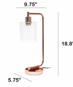 Lalia Home - Modern Iron Desk Lamp with Glass Shade and USB Charging - Rose gold