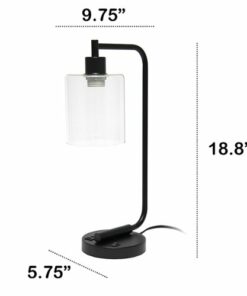 Lalia Home - Modern Iron Desk Lamp with Glass Shade and USB Charging - Black
