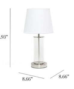 Simple Designs - Encased Metal and Clear Glass Table Lamp - Brushed nickel/White shade