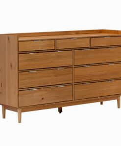 Walker Edison - Mid Century Modern Solid Wood Tray-Top 9-Drawer Dresser - Caramel 0