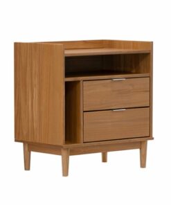 Walker Edison - Mid Century Modern Solid Wood Tray-Top Nightstand - Caramel