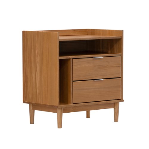 Walker Edison - Mid Century Modern Solid Wood Tray-Top Nightstand - Caramel