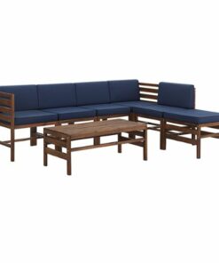 Walker Edison - Modern Modular Acacia Wood 7-Piece Patio Set - Dark Brown/Navy Blue