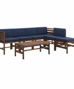 Walker Edison - Modern Modular Acacia Wood 8-Piece Patio Set - Dark Brown/Navy Blue