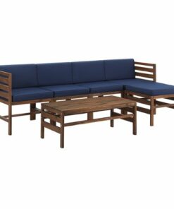 Walker Edison - Modern Modular Acacia Wood 6-Piece Patio Set - Dark Brown/Navy Blue