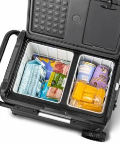 NewAir - 48 Quart Portable 12v Electric Cooler with LG Compressor, Fridge and Freezer, Rugged Wheels, and Solar Power Input - Gray