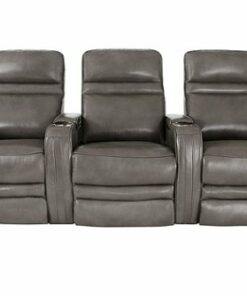 RowOne - Cortes Straight Row Leather Power Recline Home Theater Seating 3-Chair - Gray