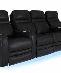 RowOne - Cortes Straight Leather Power Recline Home Theater Seating 4-Chair with Loveseat - Black