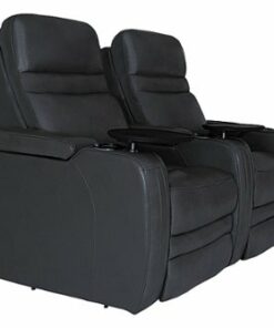 RowOne - Cortes Straight Row Leather Power Recline Home Theater Seating 2-Chair - Black