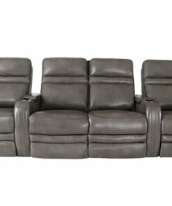 RowOne - Cortes Straight Leather Power Recline Home Theater Seating 4-Chair with Loveseat - Gray