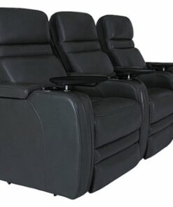 RowOne - Cortes Straight Row Leather Power Recline Home Theater Seating 3-Chair - Black