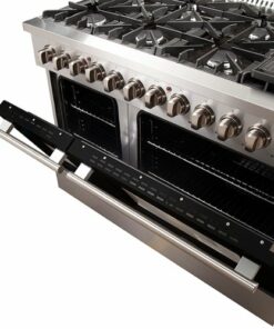 Forno Appliances - Galiano 6.58 Cu. Ft. Freestanding Dual Fuel Electric Range with Convection Oven - Black Door - Stainless Steel/Black Glass