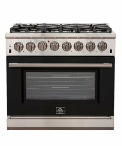 Forno Appliances - Capriasca 5.36 Cu. Ft. Freestanding Dual Fuel Electric Range with Convection Oven - Black Door - Stainless Steel/Black Glass