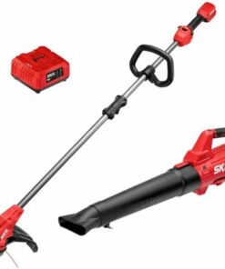 Skil - PWR CORE 20 Brushless 20V 13-In String Trimmer and 400 CFM Leaf Blower Kit with 4.0Ah Battery and Charger - Red/Black