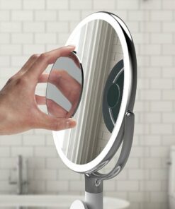 Sharper Image - SpaStudio Vanity Sound, 9-Inch LED Mirror with Built-In Speaker - White
