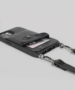 Noémie - Wallet & Crossbody Strap Case for iPhone 13 - Black/Black