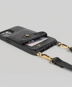 Noémie - Wallet & Crossbody Strap Case for iPhone 13 - Black/Gold