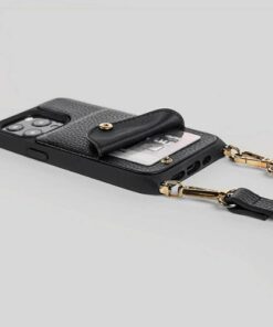 Noémie - Wallet & Crossbody Strap Case for iPhone 13 Pro Max & iPhone 12 Pro Max - Black/Gold