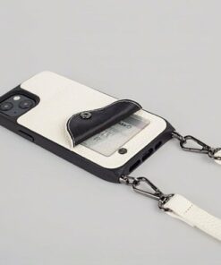 Noémie - Wallet & Crossbody Strap Case for iPhone 13 - White/Black