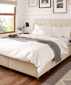 Click Decor - Edmond Storage Bed with Adjustable Height Headboard Queen Size - Beige