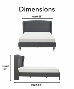 Finch - Elmhurst Upholstered Wing Bed Frame Queen Size - Gray