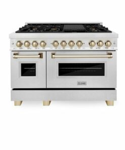 ZLINE - Dual Fuel 6 cu. Ft. Freestanding Double Oven Range with Manual Cleaning and Gold Accents - Stainless steel 0