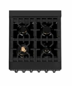 ZLINE - Dual Fuel Range with Gas Stove and Electric Oven in Black Stainless Steel with Brass Burners - Black Stainless Steel