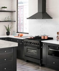 ZLINE - Dual Fuel Range with Gas Stove and Electric Oven - Black Stainless Steel with Brass Burners