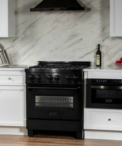 ZLINE - Dual Fuel Range with Gas Stove and Electric Oven in Black Stainless Steel with Brass Burners - Stainless steel