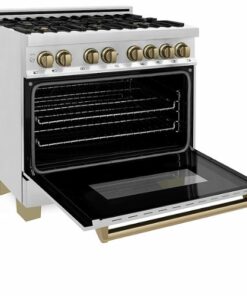 ZLINE - Dual Fuel Range with Gas Stove and Electric Oven in Stainless Steel with Champagne Bronze Accents - Stainless steel