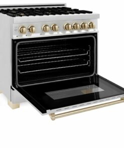 ZLINE - Dual Fuel Range with Gas Stove and Electric Oven in Stainless Steel with Gold Accents - Stainless steel 0
