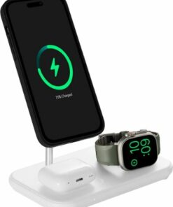 Best Buy essentials™ - 3-in-1 7.5W Magnetic Wireless Charger with Apple Watch Charger Holder for iPhone 14/13/12 series + Apple Watch + AirPods - White