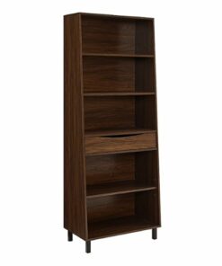 Walker Edison - Modern Drawer 5-Shelf Tall Bookcase - Dark Walnut