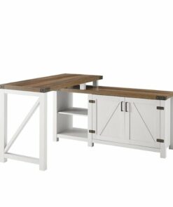 Walker Edison - Modern Farmhouse L-Shaped Adjustable Desk - Brushed White/Rustic Oak
