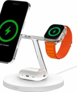 Belkin - MagSafe 3-in-1 Wireless Charging Stand - Faster Charging for Apple Watch - iPhone 14, 13 & 12 series & AirPods - White