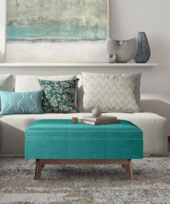 Simpli Home - Owen Small Rectangular Storage Ottoman - Aqua Blue