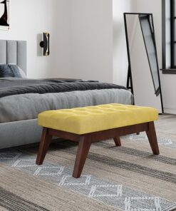 Simpli Home - Draper Mid Century Tufted Ottoman Bench - Dijon Yellow