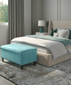 Simpli Home - Emily Storage Ottoman - Aqua