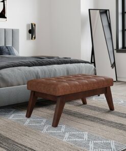 Simpli Home - Draper Mid Century Tufted Ottoman Bench - Distressed Saddle Brown