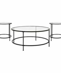 Flash Furniture - Astoria Collection Coffee and End Table - Clear/Matte Black