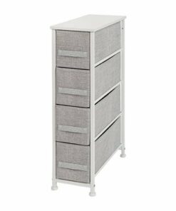 Flash Furniture - 4 Drawer Slim Wood Top Cast Iron Frame Vertical Storage Dresser with Easy Pull Fabric Drawers - White/Gray