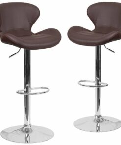 Flash Furniture - Contemporary Vinyl Adjustable Height Curved Back Barstool (set of 2) - Brown Vinyl