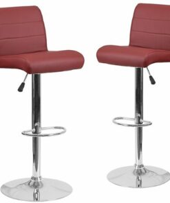 Flash Furniture - Contemporary Vinyl Adjustable Height Barstool with Rolled Seat (set of 2) - Burgundy