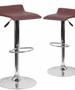 Flash Furniture - Contemporary Vinyl Adjustable Height Barstool with Wave Seat (set of 2) - Burgundy
