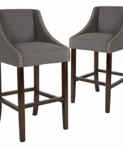Flash Furniture - Carmel Series Transitional Walnut Barstool (set of 2) - Dark Gray Fabric
