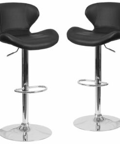Flash Furniture - Contemporary Vinyl Adjustable Height Curved Back Barstool (set of 2) - Black Vinyl