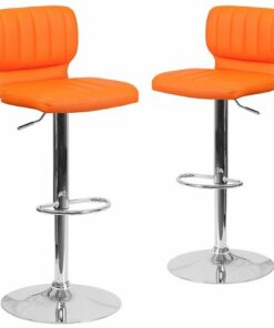 Flash Furniture - Contemporary Vinyl Adjustable Height Barstool  (set of 2) - Orange Vinyl
