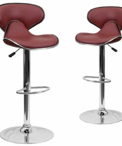 Flash Furniture - Contemporary Vinyl  Adjustable Height Mid-Back Barstool (set of 2) - Burgundy